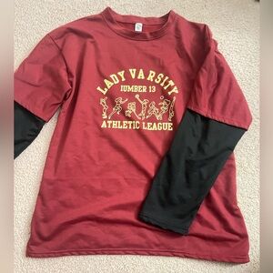 Women’s varsity style long sleeve tee women’s Large brand new